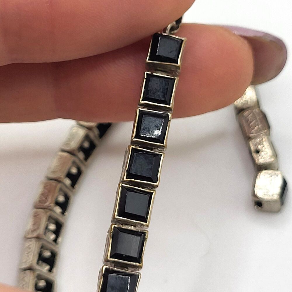 Vintage 1920s Art Deco Sterling Silver French Jet Tennis Bracelet Stunning 7in
